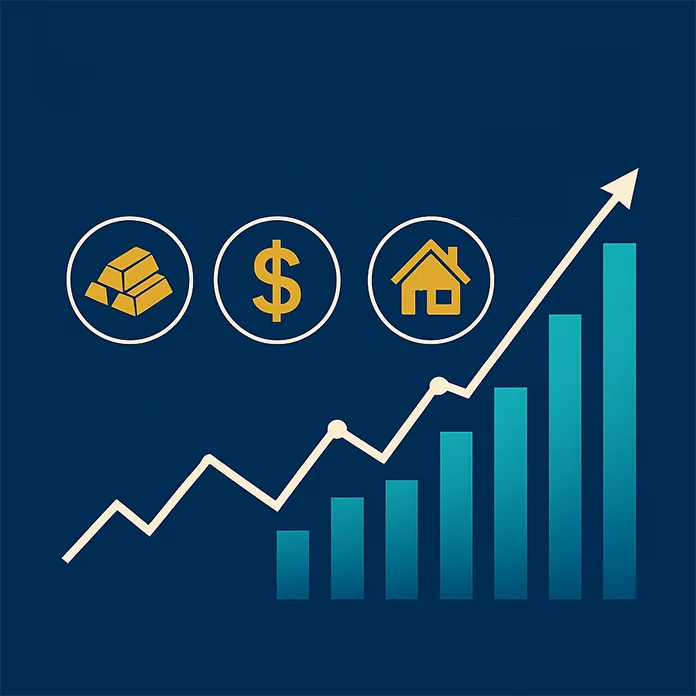 Altın, döviz ve gayrimenkul grafik görseli