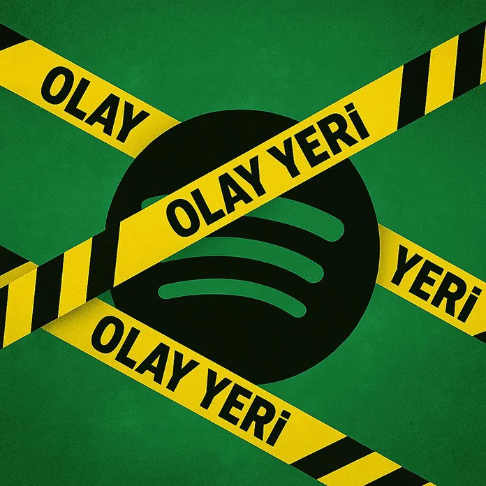 Spotify Türkiye incelemesine atıfta bulunan yeşil arka planlı görsel çalışma