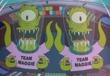 Simpsons’ın uzaylı ikilisi 30 yaşında: Kang ve Kodos The Simpsons'ın ikonik uzaylı karakterleri Kang ve Kodos, uzay gemilerinin içinde 'Team Maggie' yazılı pembe tişörtler giymiş halde. Tek gözlü, yeşil renkli uzaylılar sivri dişlerini göstererek kameraya bakıyor.