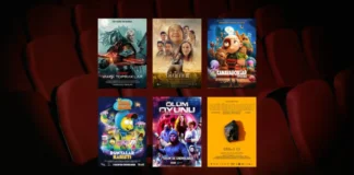 Bu Hafta Vizyona Giren Filmler (7 Kasım 2025) 7 Kasım 2025 haftasında vizyona giren filmlerin afişleri: Predator: Vahşi Topraklar (Predator: Badlands), Bi Umut, Canavarcıklar (Stitch Head), Kral Şakir: Dünyalar Karıştı, Ölüm Oyunu (Last Night at Terrace Lanes) ve Sahibinden Rahmet