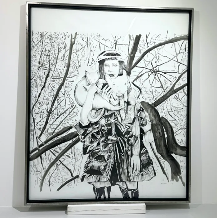 Dönüş │ Kehre 2 Beyza Boynudelik, Kendimize habitat ararken / As We Search for a Habitat of Our Own (2025), asitsiz kâğıt üzerine akrilik kalem ve akrilik mürekkep, 180 × 150 cm.