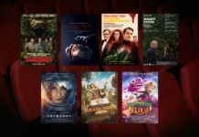 26 Aralık 2025 haftasında vizyona giren filmlerin afişleri: Anakonda (Anaconda), Good Boy, Adresi Olmayan Ev, Manevi Değer (Sentimental Value), Astronot (The Astronaut), Macera Takımı Kampta (Campamento Garra de Oso) ve Uzaylı Dostum Flik (Fleak)