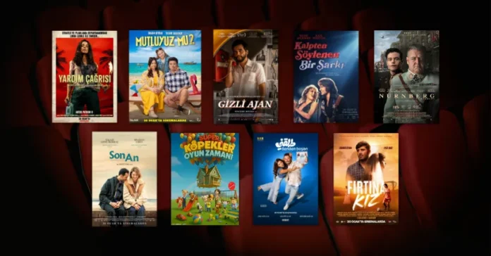 30 Ocak 2026 haftasında vizyona giren filmlerin afişleri: Yardım Çağrısı (Send Help), Mutluyuz Mu?, Gizli Ajan (The Secret Agent), Kalpten Söylenen Bir Şarkı (Song Sung Blue), Nürnberg (Nuremberg), Son An (L'âme idéale), Süper Köpekler: Oyun Zamanı (The Barkers Play Time), Benden Boşan (Tallaani) ve Fırtına Kız