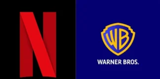 Netflix ve Warner Bros. logoları yan yana, iki şirket arasındaki satın alma ve birleşme sürecini simgeleyen görsel