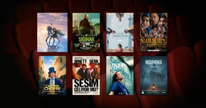 Bu Hafta Vizyona Giren 8 Film (20 Şubat 2026) 20 Şubat 2026 haftasında vizyona giren filmlerin afişleri: Scarlet (Hateshinaki Sukâretto), Sığınak (Shelter), Ben Bir Yabancıydım (I Was a Stranger), Cam Sehpa, Chopin, Chopin!, Sesim Geliyor Mu? (Is This Thing On?), Gece Vardiyası (Late Shift) ve Muamma: Cenin-i Cin