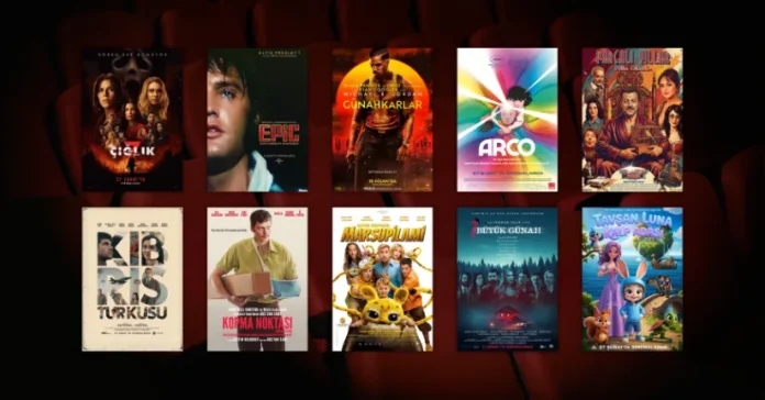 27 Şubat 2026 haftasında vizyona giren filmlerin afişleri: Çığlık 7 (Scream 7), EPiC: Elvis Presley Konserde (EPiC: Elvis Presley in Concert), Günahkârlar (Sinners), Arco, Parçalı Yıllar, Kıbrıs Türküsü, Kopma Noktası (Dead Man's Wire), Uzun Kuyruk Marsupilami (Marsupilami), 7 Büyük Günah ve Tavşan Luna: Kalp Adası