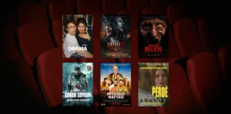 3 Nisan 2026 haftasında vizyona giren filmlerin afişleri: Drama (The Drama), Büyü 3: Son Ayin, Kıble: Bitlisli Belkıs, Soğuk Soygun (Mikaela), Mitoloji Mafyası ve Perde
