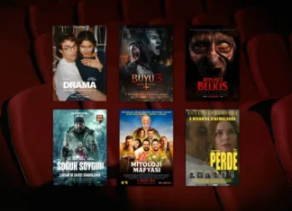 3 Nisan 2026 haftasında vizyona giren filmlerin afişleri: Drama (The Drama), Büyü 3: Son Ayin, Kıble: Bitlisli Belkıs, Soğuk Soygun (Mikaela), Mitoloji Mafyası ve Perde