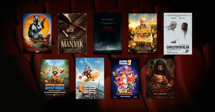 Bu Hafta Vizyona Giren Filmler (22 Mayıs 2026) 22 Mayıs 2026 haftasında vizyona giren filmlerin afişleri: Star Wars: Mandalorian ve Grogu (Star Wars: The Mandalorian and Grogu), Manyak (Vieja loca), Yolcu (Passenger), Oflu Hoca 6: Define, Christopherlar (The Christophers), Kehribar ile Boncuk: Kayıp Robot, Nirvanna the Band the Show the Movie, Süper 1 Takım ve Hased: Cin Çarpması