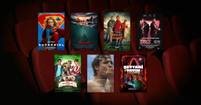26 Haziran 2026 haftasında vizyona giren filmlerin afişleri: Supergirl, Derin Kabus (Deep Water), Dikkat: Kıyamet! (Cold Storage), 7 Dogs, Sihirli Hayvanlar Okulu (School of Magical Animals 4), Serseri (Urchin) ve Şeytani Yayın (#ChadGetstheAxe)
