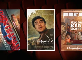 31 Temmuz 2026 haftasında vizyona giren filmlerin afişleri: Örümcek-Adam: Yepyeni Bir Gün (Spider-Man: Brand New Day), Modi: Deliliğin Kanadında Üç Gün (Modi: Three Days on the Wing of Madness) ve Özgür Kedi Scotty (Scotty)