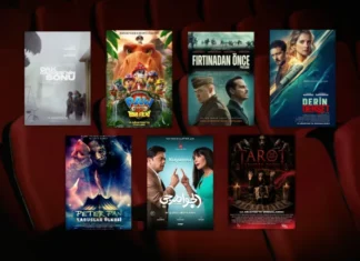14 Ağustos 2026 haftasında vizyona giren filmlerin afişleri: Oak Caddesi'nin Sonu (The End of Oak Street), Paw Patrol: Dino Filmi, (Paw Patrol: The Dino Movie), Fırtınadan Önce (Pressure), Derin Dehşet (Above and Below), Peter Pan Kabuslar Ülkesi (Peter Pan's Neverland Nightmare), Kuyumcu (El Gawahergy) ve Tarot: Yeniden Doğuş