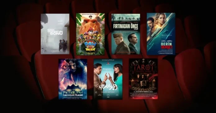 Bu Hafta Vizyona Giren Filmler (14 Ağustos 2026) 14 Ağustos 2026 haftasında vizyona giren filmlerin afişleri: Oak Caddesi'nin Sonu (The End of Oak Street), Paw Patrol: Dino Filmi, (Paw Patrol: The Dino Movie), Fırtınadan Önce (Pressure), Derin Dehşet (Above and Below), Peter Pan Kabuslar Ülkesi (Peter Pan's Neverland Nightmare), Kuyumcu (El Gawahergy) ve Tarot: Yeniden Doğuş