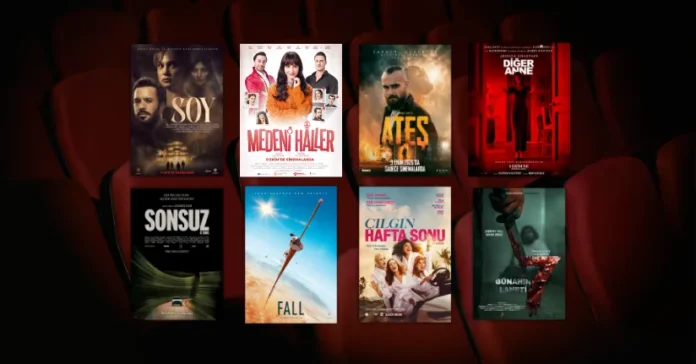 Bu Hafta Vizyona Giren Filmler (9 Ekim 2026) 9 Ekim 2026 haftasında vizyona giren filmlerin afişleri: Soy, Medeni Haller, Ateş, Diğer Anne (Other Mommy), Sonsuz (It Ends), Fall, Çılgın Hafta Sonu (Spa Weekend) ve 7 Günahın Laneti