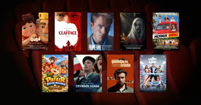 Bu Hafta Vizyona Giren Filmler (23 Ekim 2026) 23 Ekim 2026 haftasında vizyona giren filmlerin afişleri: Gupi ve Gülmeyen Kral, Clayface, Primetime, Sicrun, Milyonluk Hurdacı, Patiler: Büyük Macera (Barboskiny Adventure), Devrinin Adamı (A Man of His Time), Yankıların İzinde ve Aile Tarafından Aranıyor (Matloub Aaeleyan)